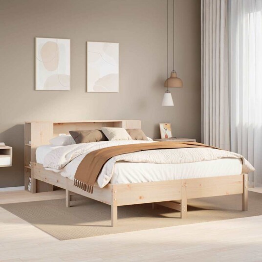 Seng med bokhylle uten madrass 140x190 cm heltre furu 3322837