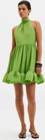 Malina Fern Halterneck Ruffled Mini Dress Green L Malina Fern Halterneck Ruffled Mini Dress Green L