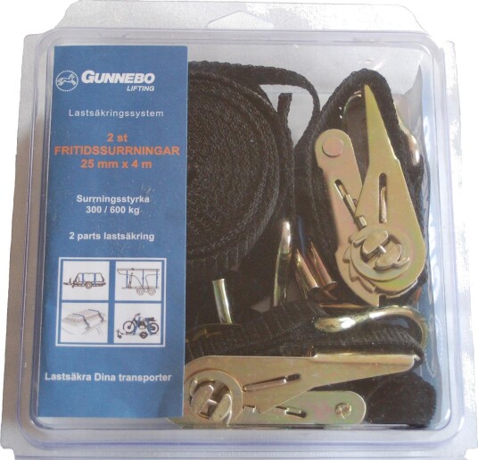 Gunnebo M151114 Surring med krok, 0,4+3,6 m, 0,3T, 2-pakning, Verksted & bil