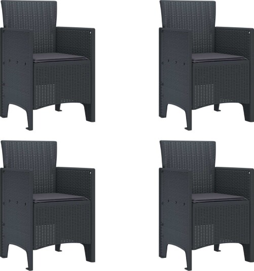 Hage Stoler med Puter 4 stk Antrasitt Poly Rattan Hage Stoler med Puter 4 stk Antrasitt Poly Rattan