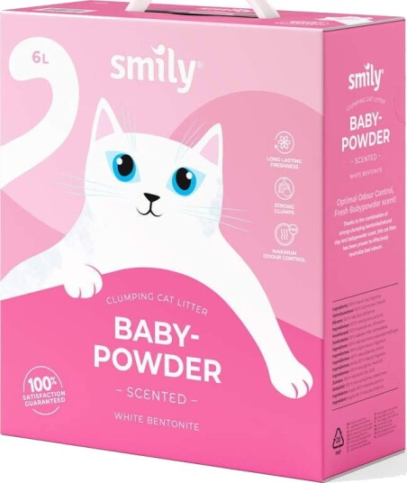 Smily White Bentonitt Kattesand Babypowder 6 L Smily White Bentonitt Kattesand Babypowder 6 L