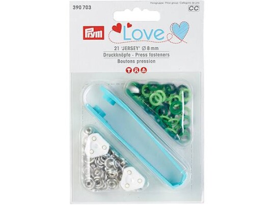 Prym Love Trykknapper ring lysgrønn, grønn, mørkgrønn Jersey 8 m