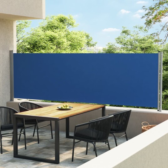 Uttrekkbar sidemarkise 140x600 cm blå 313371