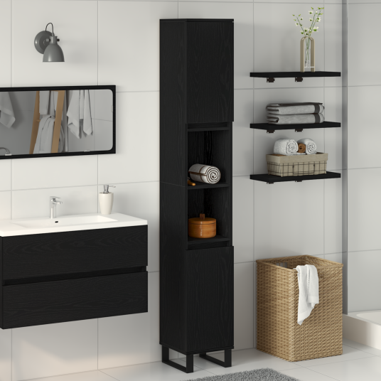 Badromsskap Svart Eik 30x30x190 cm Konstruert Tre Badromsskap Svart Eik 30x30x190 cm Konstruert Tre