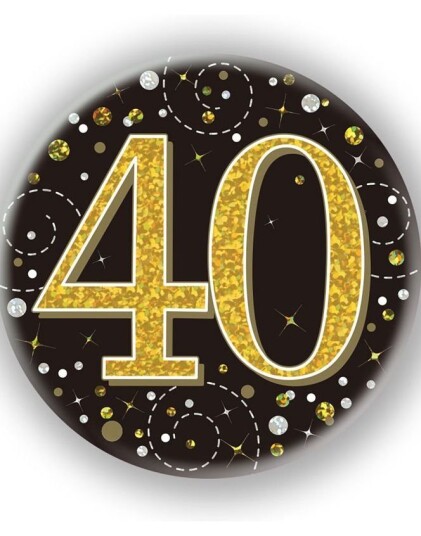 40 Års Feiring Svart og Gullfarget Holografisk Stor Button/Badge
