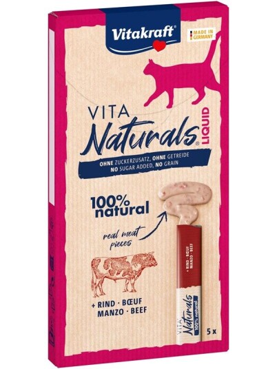 Vitakraft Vita Naturals Storfekjøtt Liquid Snack 5-pakning 15g for katter