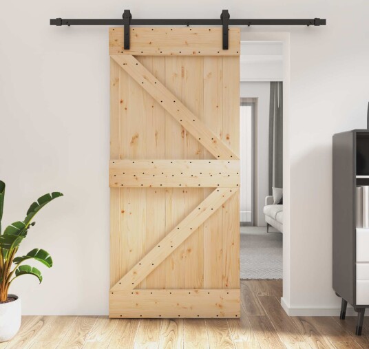 vidaXL Skyvedør Naturlig og svart 95 x 210 cm Massiv Furu Tre vidaXL Skyvedør Naturlig og svart 95 x 210 cm Massiv Furu Tre