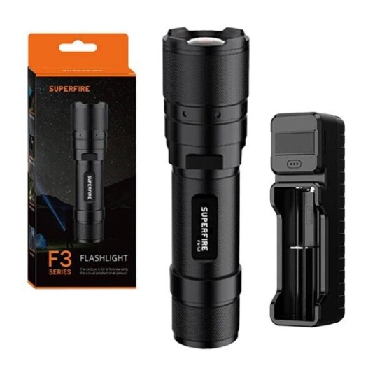 Superfire vanntett mini lommelykt med oppladbart batteri - 570lm Superfire vanntett mini lommelykt med oppladbart batteri - 570lm