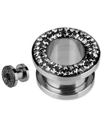 Aab Piercing Tunnel med Grå Stener Strl 14 mm