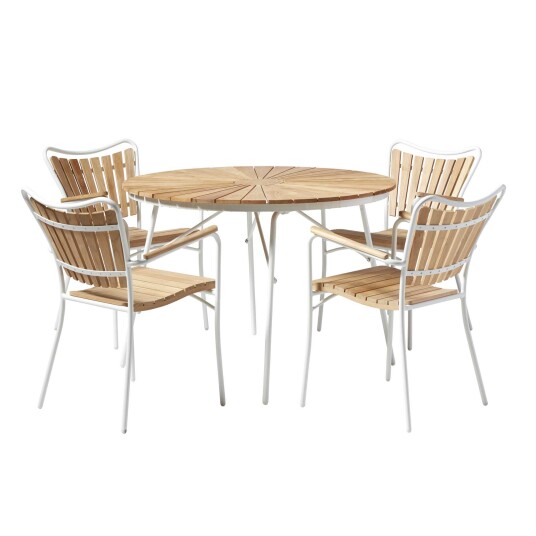 Cinas Ellen matgruppe Hvit med teak 4 stoler og bord 110 cm