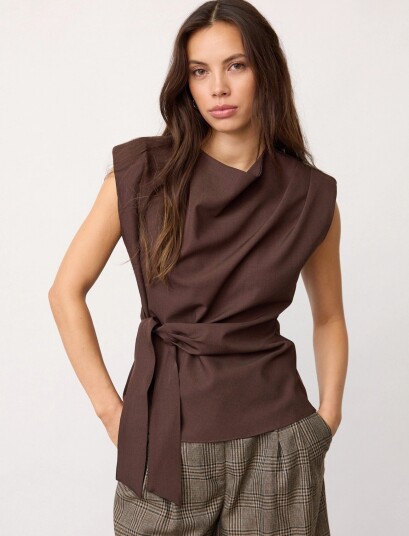 Co" Couture Lunacc Pleat Top   Brown   XS
