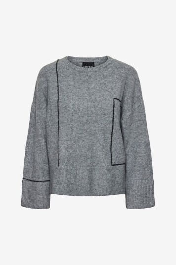 pieces - Genser pcGale LS O-neck Slit Knit D2D - Grå