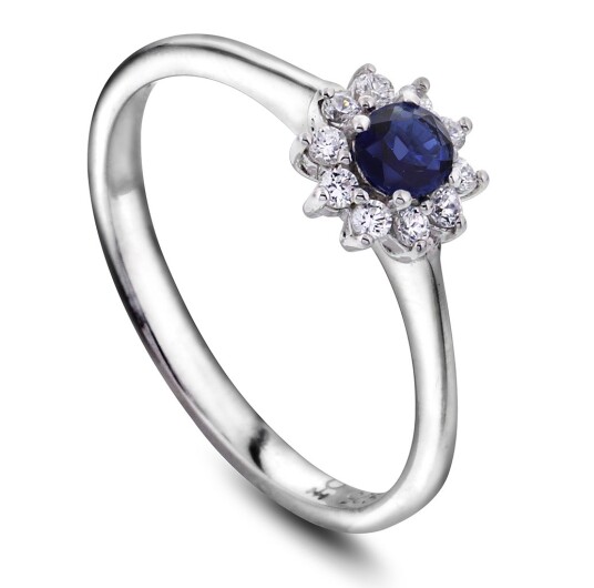 Pan Jewelry, Ring i sølv med blå zirkonia, størrelse 50