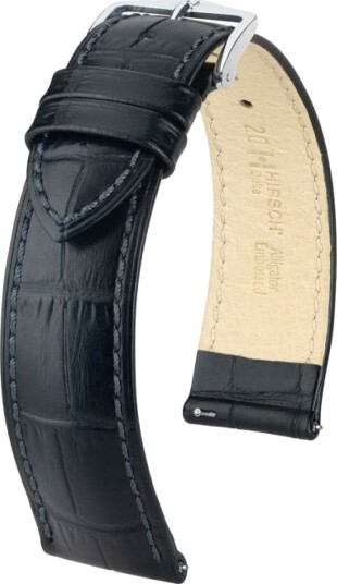 HIRSCH Duke Embossed Leather Watch Strap Black HIRSCH Duke Embossed Leather Watch Strap Black