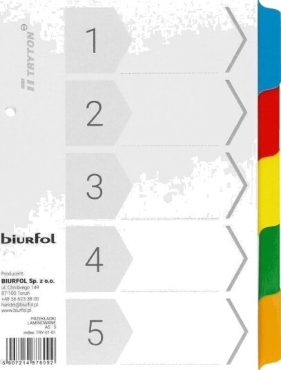 Biurfol Kartongskilleark A5 5 Stk