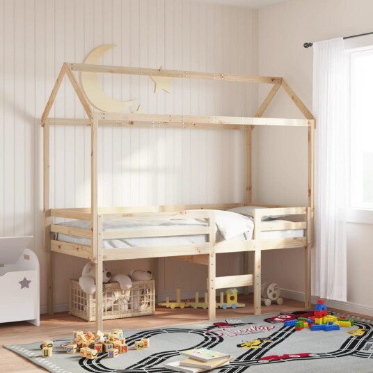  Høyseng med tak voksbrun 75x190 cm heltre furu 8721102670398