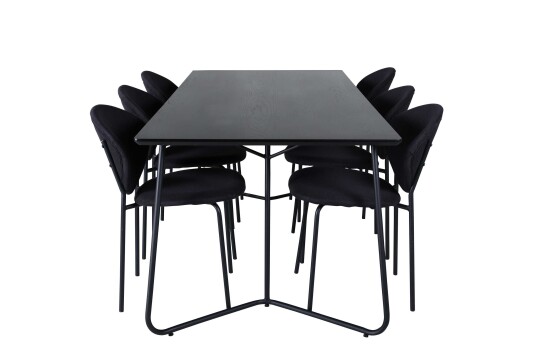 Venture Design Petra & Vault spisegruppe Svart/svart 6 stoler & bord 190 x 90 cm