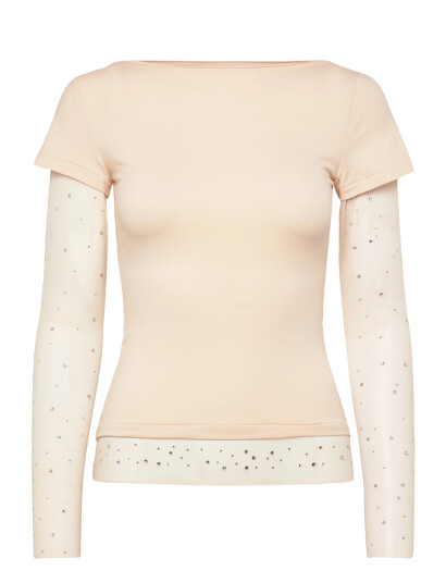 Monki Double Sleeve T Shirt Beige XS Monki Double Sleeve T Shirt Beige XS