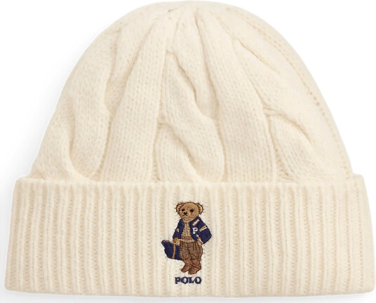 Polo Ralph Lauren Polo Bear Cable Wool-Blend Beanie - Cream - ONE SIZE