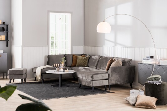 Trend 5 seters Høyrevendt L formet Hjørnesofa med Divan i Fløyel Brun