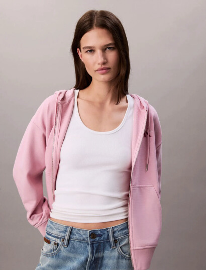 Calvin Klein Jeans Monologo French Terry Fz Bf Hood - Pink - XS