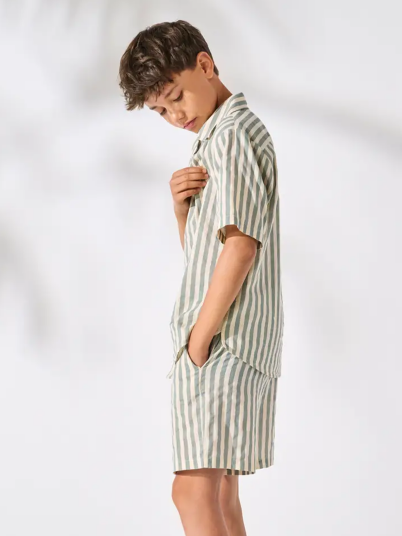 Only & Sons Jr Mattie Short Sleeve Striped Shirt Woven Grønn 122/128