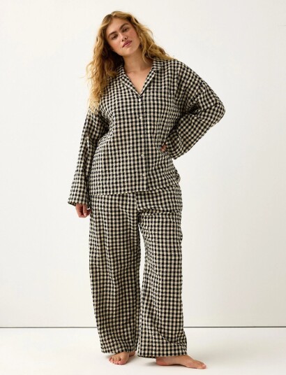 Lindex Pyjama Trousers In Seersucker Black S Lindex Pyjama Trousers In Seersucker Black S