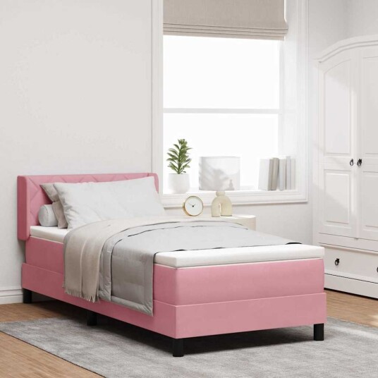 Box Spring Seng med Madrass Rosa 90x200 cm Fløyel