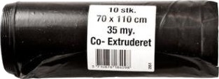 Sæk 100Ltr B700xl1100mm 35My Co Ekstruderet Sort,Rl 10 Stk.