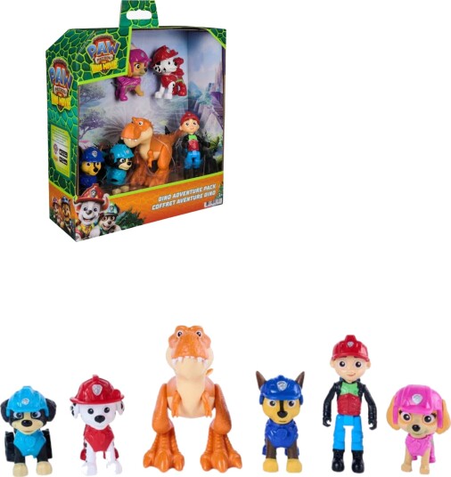 Paw Patrol Dino Adventure Lekefigur Pakke med Dinoer - Blå, Brun, Rosa, Rød, Svart