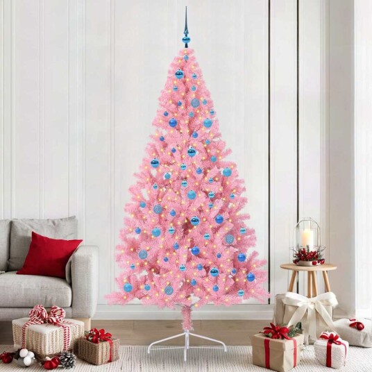 Kunstig Forhåndsopplyst Juletre med 300 LED Rosa 240 cm PVC Kunstig Forhåndsopplyst Juletre med 300 LED Rosa 240 cm PVC