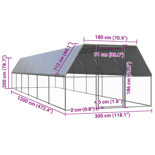 Vidaxl Utendørs Hønsehus 3X12X2 M Galvanisert Stål Vidaxl Utendørs Hønsehus 3X12X2 M Galvanisert Stål