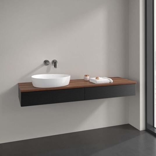 Villeroy & Boch Antao Servantskap med 2 skuffer 160x50x19 cm u/lys Sort Matt/Valnøtt Villeroy & Boch Antao Servantskap med 2 skuffer 160x50x19 cm u/lys Sort Matt/Valnøtt