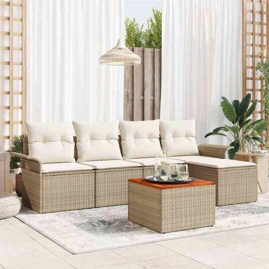 6 Delt Hage Sofa Set med Puter Beige Poly Rotting Akasietre