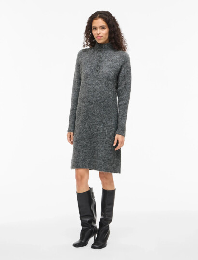 Vila Vinynni Highneck L/S Knit Dress/Bfs - Grey - XXL Vila Vinynni Highneck L/S Knit Dress/Bfs - Grey - XXL