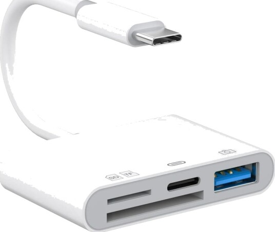 4-i-1 USB-C-adapter til USB-A / SD / TF / USB-C - hvit