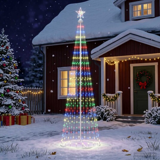 vidaXL LED-juletre 250 cm 470 LED-lys Flerfarget Stål Hvit