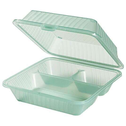 Contacto Gjenbrukbar matboks Eco-Takeout tredelt, høyt lokk; 23x23x9 cm (LxBxH); Grønn; Kvadratisk; 12 Stykk / Forpakning Contacto Gjenbrukbar matboks Eco-Takeout tredelt, høyt lokk; 23x23x9 cm (LxBxH); Grønn; Kvadratisk; 12 Stykk / Forpakning