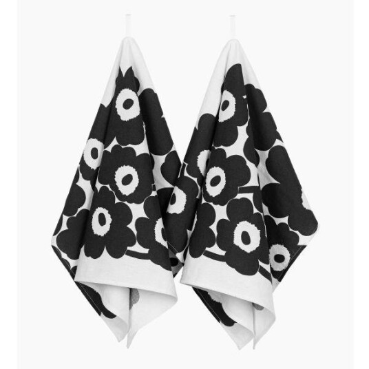 Marimekko Unikko kjøkkenhåndkle 2 stk hvit/svart