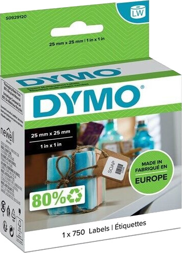 DYMO Dymo LW små multifunksjonelle etiketter, 25mm x 25mm, ruller med 750 stk., selvklebende, original