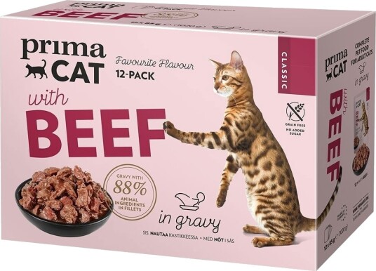 Primacat Våtfôr In Gravy Beef 12X85 G