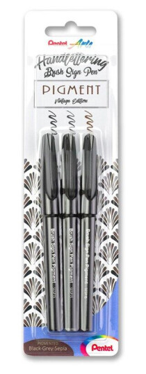 Pentel XSESP15/3 Brush Sign Pen Pigm