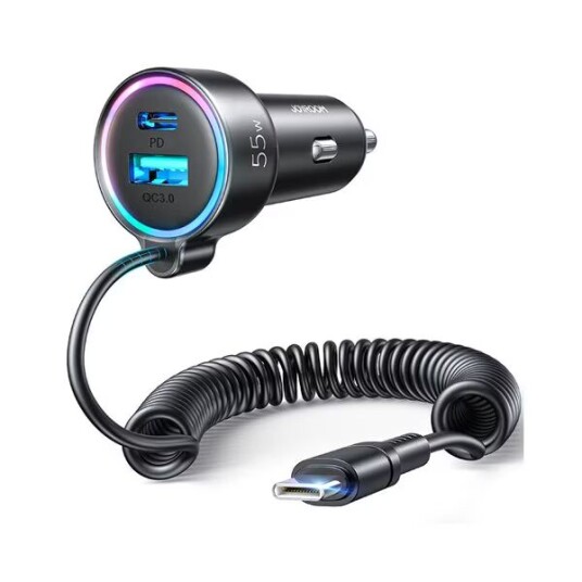 Joyroom 3-i-1 USB-C Billader 55W - Hurtiglading med 1,5 m Kabel - Svart