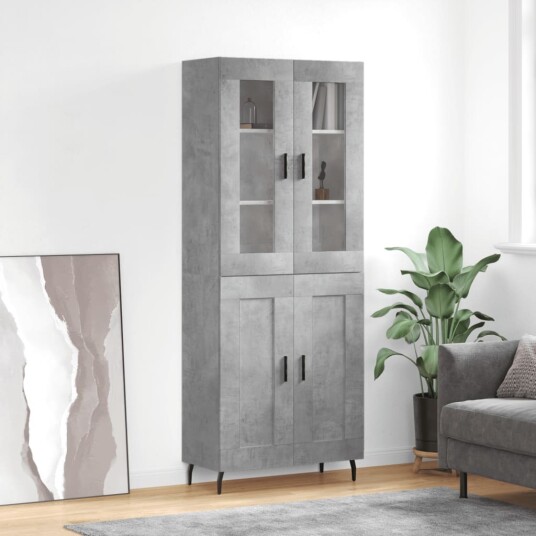 Highboard betonggrå 69,5x34x180 cm konstruert tre Highboard betonggrå 69,5x34x180 cm konstruert tre