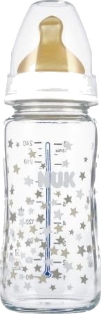 Nuk Glass Smokkeflaske Med Temperaturindikator 240ml 0-6 Mnd Hvit