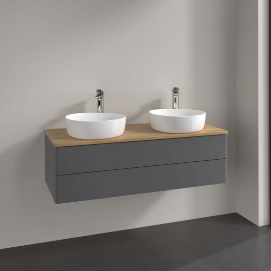 Villeroy & Boch Antao Servantskap med 2 skuffer 120x50x36 cm u/lys Antrasitt/Eik Villeroy & Boch Antao Servantskap med 2 skuffer 120x50x36 cm u/lys Antrasitt/Eik
