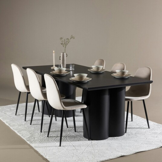 Olivia Spisegruppe 210 cm Rektangulær med 6 Polar stoler - Sort/Beige