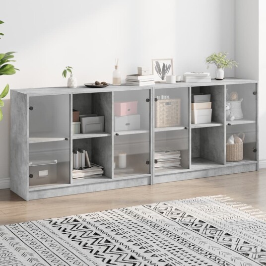  Bokhylle med dører betonggrå 204x37x75 cm konstruert tre 8721012216242