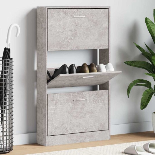 vidaXL Skoskap betonggr? 59x17x108 cm konstruert tre