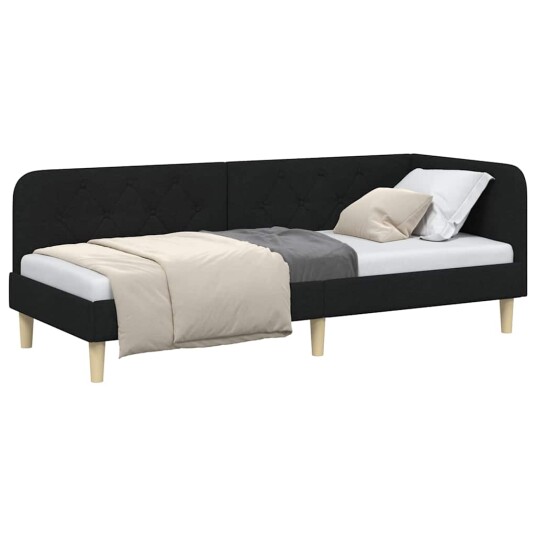Hjørnesengramme med hodegjerde Svart 80 x 200 cm stoff